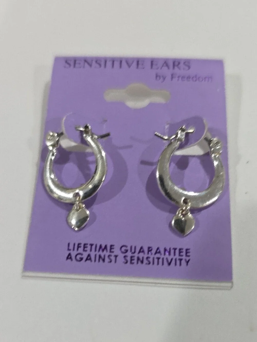 Sensitive Ears Silver Heart Charm Hoop Earrings Hypoallergenic Style - Jewelry